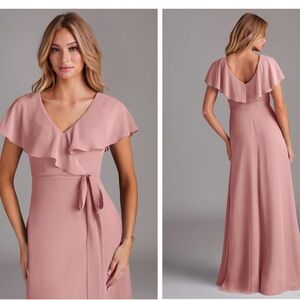 Azazie Dusty Rose Maxi Dress with Ruffle Detail, Bridesmaid dress or guest dress